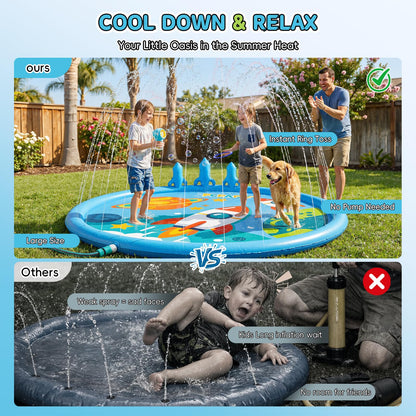 Peradix Toddler Splash Pad for Kids, 67" Sprinkler Mat with Ring Toss Game, Kids Summer Toys for Boys Girls & Family, Baby Splash Pad for Outside Backyard Garden Lawn Water Games, 6 Plastic Rings