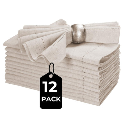 Homidate Linen Flax Cotton Cloth Dinner Napkins Set of 12 – 18x18 Natural Fabric with Hemstitched Mitered Corners – Machine Washable Wedding, Cocktail & Party Table Napkins