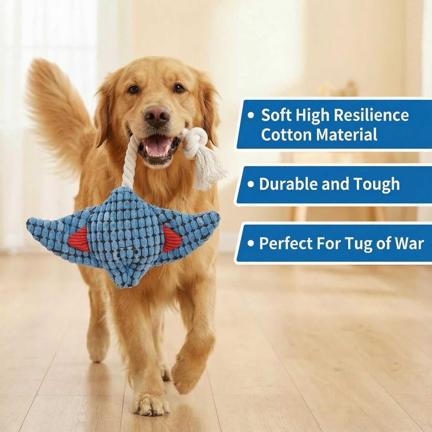 Paw-FECT Piece Stingray/Manta Ray Rope Plush Dog Toy, Soft Durable Material for Chewers, Made with High Resilience Cotton, for All Breeds of Dogs