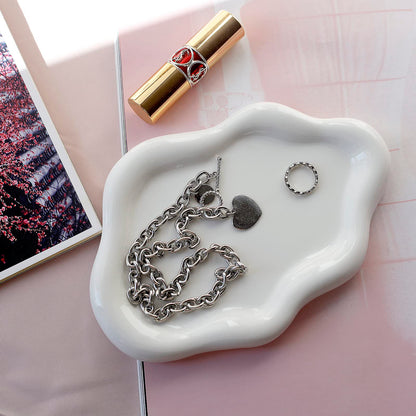 MDFAYE Jewelry Dish Trinket Tray for Women, Ring Dish Holder, Unique Cloud Shape Ceramic Plate Cute Things Vanity Aesthetic Room Decor Mother's Day Birthday (White)