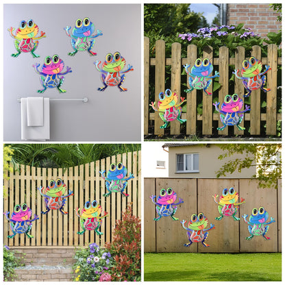 Junware Metal Frog Wall Decor, 4Pcs Frog Iron Wall Art Sculptures Art Frogs Wall Hanging Sculpture Decoration. Outdoor Fence Art for Home Garden, Fence, Patio, Yard, Bedroom Outside Gifts for Adults