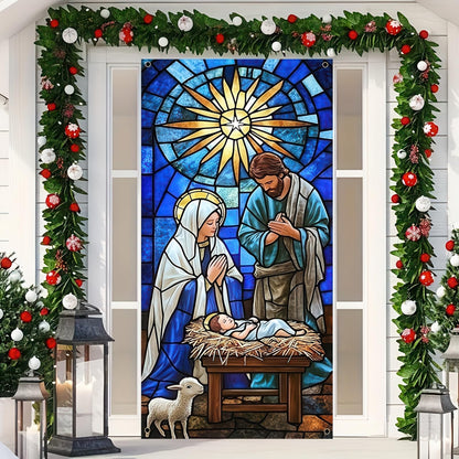 BlissYard Christmas Door Cover 71x35 Inch Nativity Scene Door Banner, Religious Christmas Decoration with Holy Family Design, Front Door Indoor Outdoor Holiday Party Photo Backdrop Hanging Cover