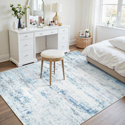 Area Rug Living Room Rugs: 5x7 Large Soft Indoor Carpet Modern Abstract Rug with Non Slip Rubber Backing for Under Dining Table Nursery Home Office Bedroom White Gray Blue