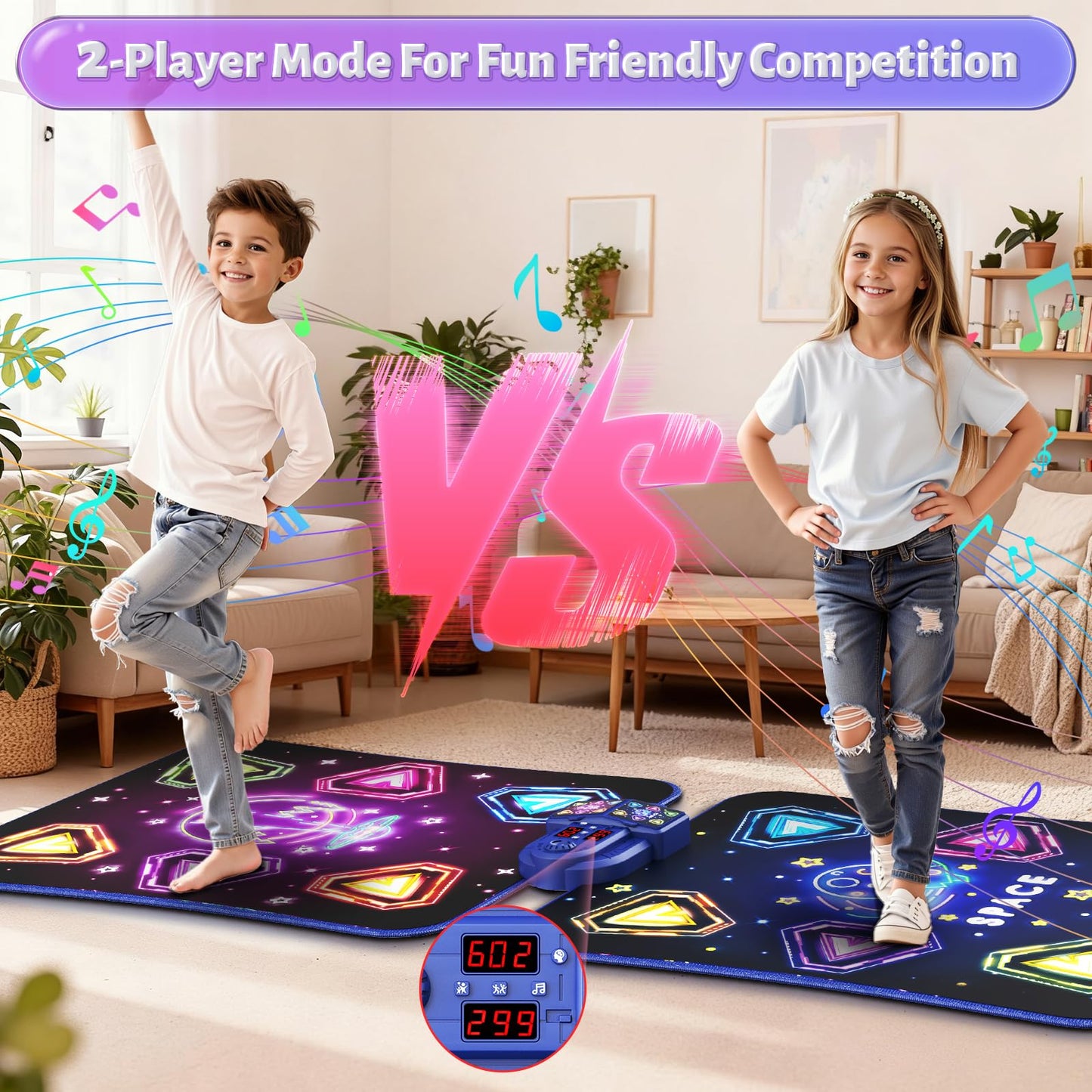WAYKEE Dance Mat Toys for 3-12 Year Old Kids, Kids Dance Mat with Light-up 12-Button & 5 Game Modes, 2 Player Electronic Dance Pad Toys, Birthday Xmas Gifts for 3 4 5 6 7 8 9 10+ Year Old Girls Boys