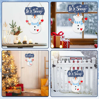 Winter Snowman Sign Decorations, Wooden Let It Snow Snowman Door Sign, Winter Decor for Door Wall Christmas Holiday Home Office School Decor (Snowman)
