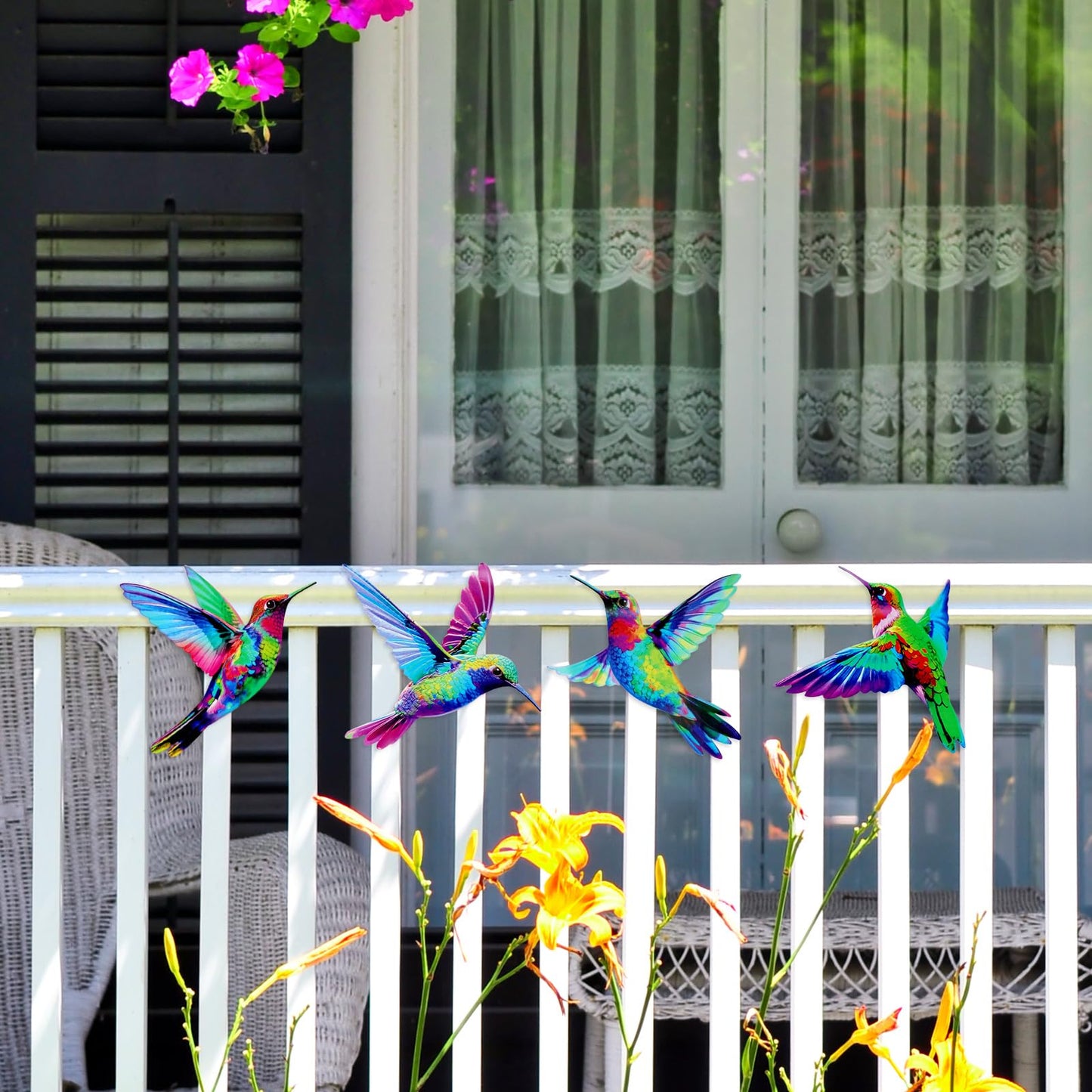 4 Pcs Metal Wall Art, Wall Decor for Bedroom, Rustic Hummingbirds Hanging Decorations for Garden Living Room Balcony Patio Fence Indoor Outdoor, 8.66L x 8.26W