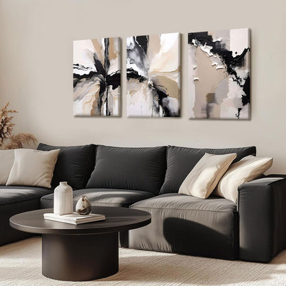 NCCXNCC 3 Pcs Abstract Canvas Wall Art in Black and Beige Modern Wall Decor Paintings Texture Posters Print Modern Geometric Pictures Artwork Suitable for Living Room Bedroom Home Office 12x16 inch