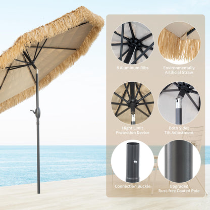 CBFULLRES 8FT Tiki Umbrella, Patio Umbrella Thatched Umbrella Outdoor Patio, Upgrade with UPF 50+, Tiki Beach Umbrellas with Zinc Alloy Push Button Tilt and for Pool Backyard