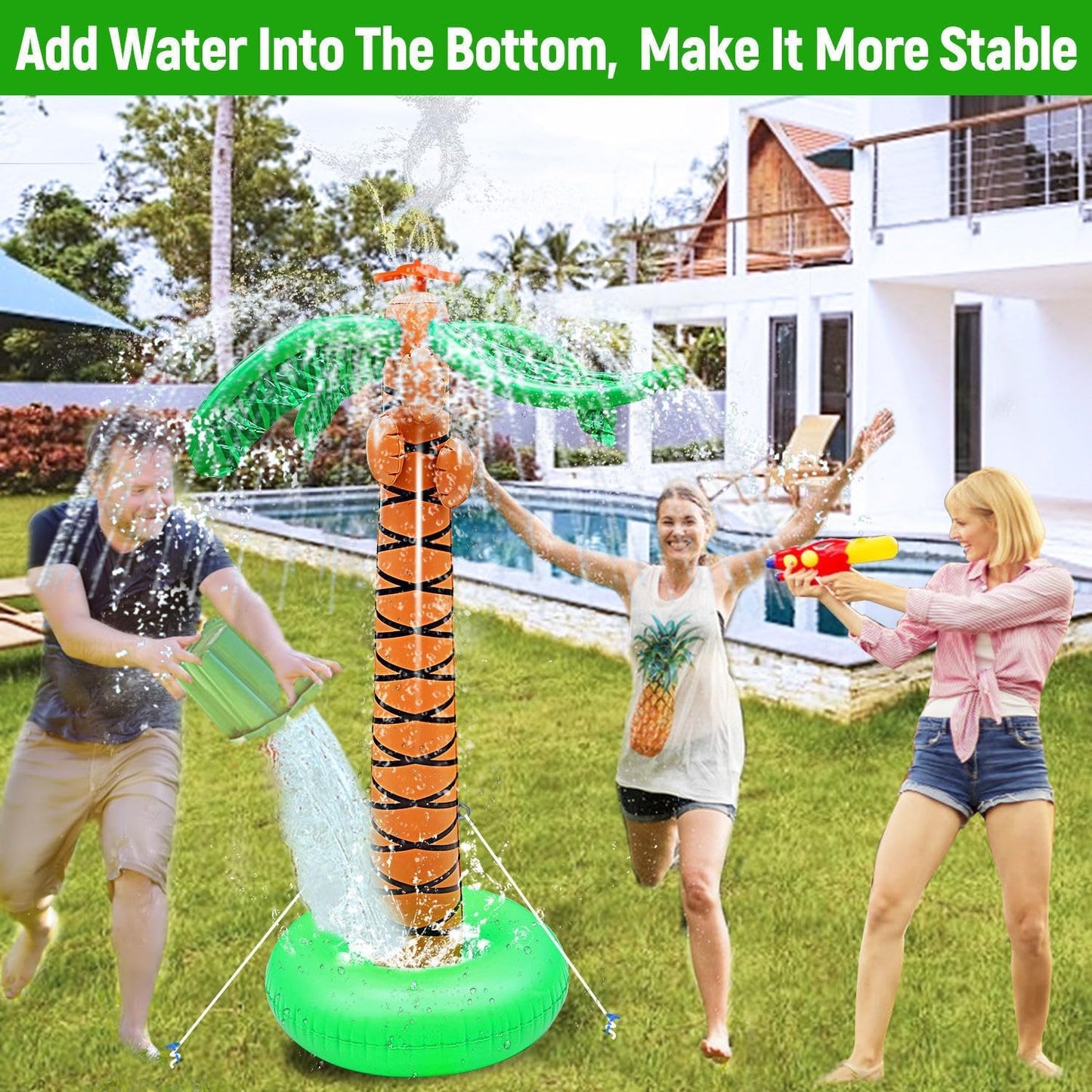 61" Inflatable Palm Tree Backyard Sprinkler for Kids, Spray Water Pool Toy Inflatable sprinkler for yard Outdoor Hawaiian Party Coconut Tree for Lawn Sprinkler for Boys Girls Backyard Beach Games Toys