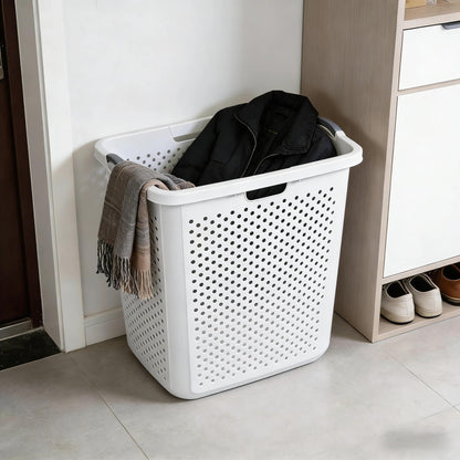 Plastic Laundry Hamper – 2.5 Bushel Large Capacity Basket with Handles, Sturdy White Clothes Hamper for Bedroom, Bathroom & Dorm
