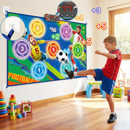 WUPIOS Electronic Scoring Soccer Toy Game Mat Set for Kids, Indoor Outdoor Toss Soccer Target Game with Real-Time Score, 2 Soft Soccer & Goal, Birthday Gifts for 3-5/6-8/8-12 Years Old Boys Girls