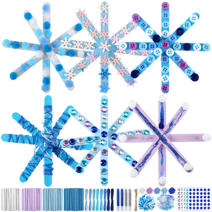 Jetec 25 Set Christmas Snowflake Craft Kit for Kids 6 Styles Christmas Ornament Make Your Own Snowflake with Pom Poms, Glitter Pens, Sequins, Diamond Sticker, Buttons, Cotton Thread for Xmas Tree