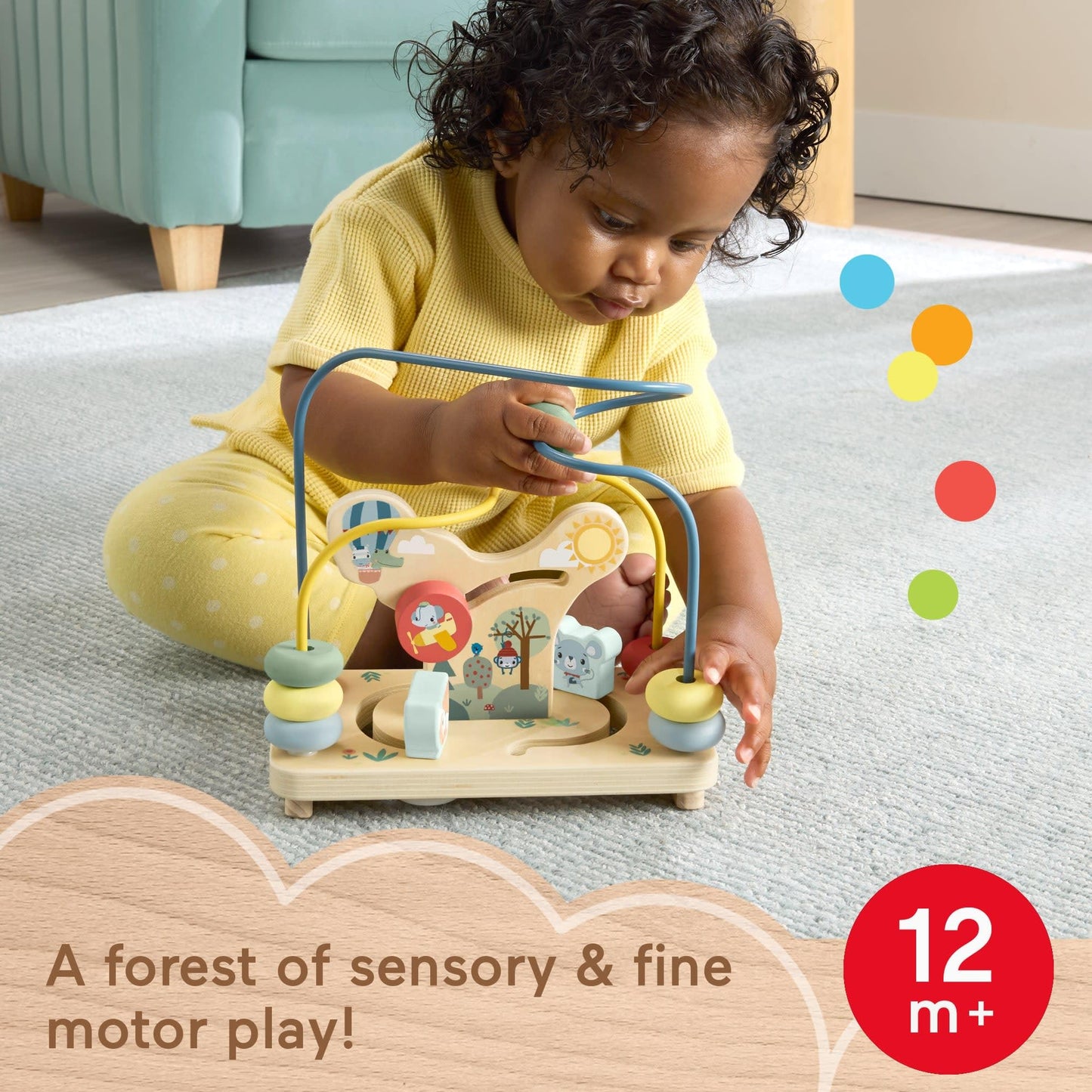 Fisher-Price Wood Toddler Toy Bead Maze, Woodland Animal-Themed Activity for Fine Motor Skill Development Infants Ages 1+ Years (Amazon Exclusive)