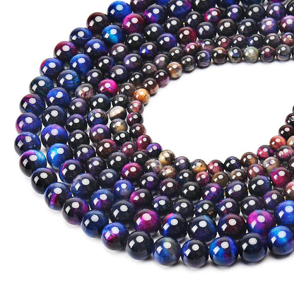 Natural Rainbow Tiger Eye Beads, Grade AAA Gemstone Round Loose Beads 10MM 40PCs Bulk Lot Options, Semi Precious Stone Beads for Jewelry Making