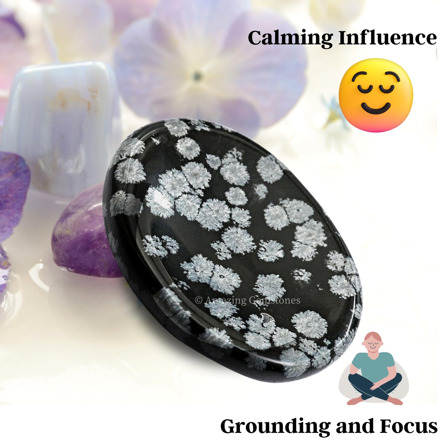 Amazing Gemstone Snowflake Obsidian Worry Stone Crystals and Healing Stones for Stress Relief Gifts - Piedra Crystal Fidget for Meditation - Unique Stocking Stuffers and Birthday Gifts