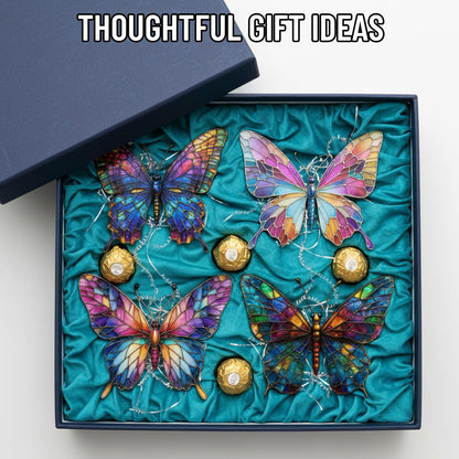 Stained Glass Window Hanging Butterfly Ornaments, 4-Piece Acrylic Sun Catchers Indoor Window,Indoor Window Decor, Faux Stained Glass Effect Gift for Her,Keepsake Ornament Set