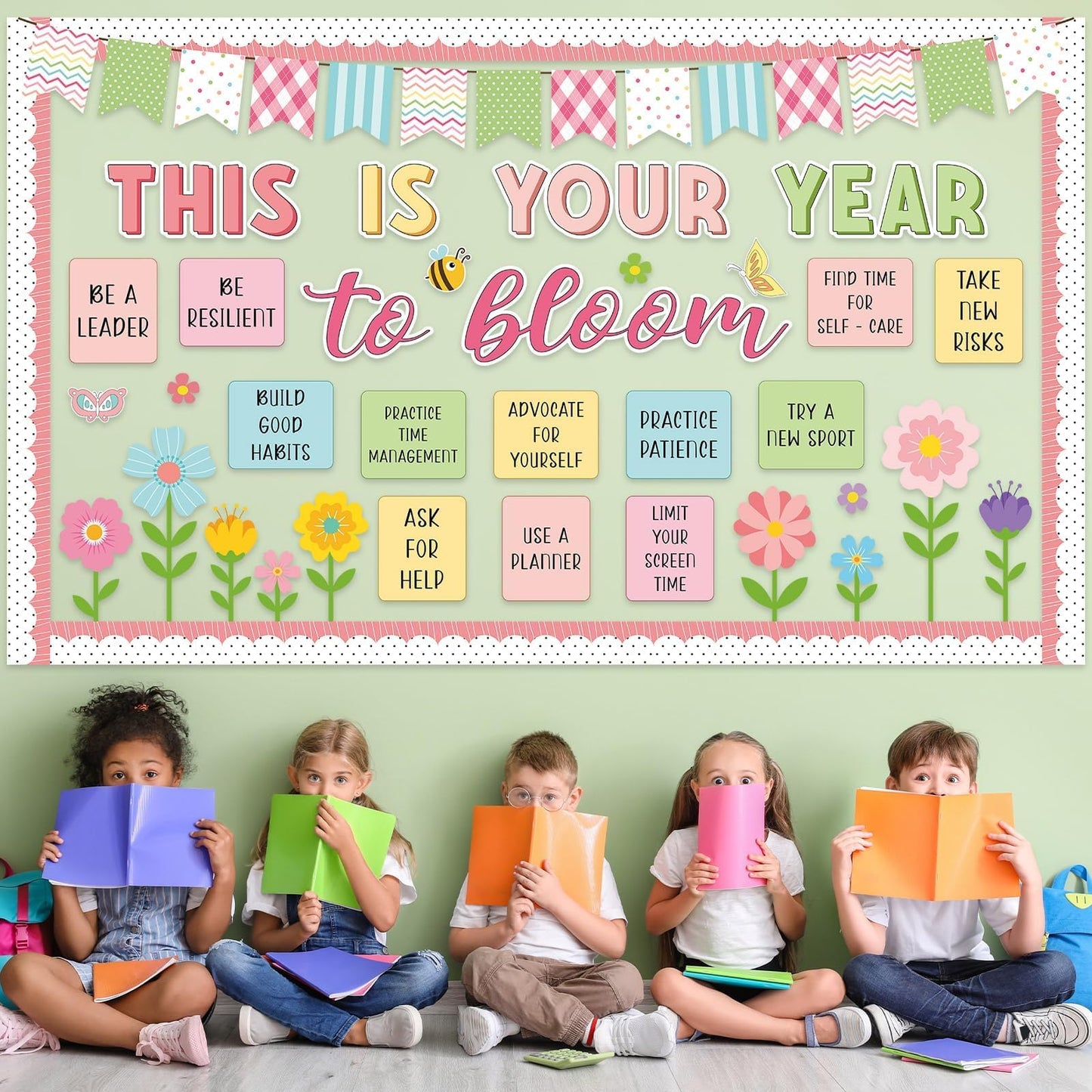 Spring Bulletin Board Decorations Positive Flower Butterfly Paper Cutouts Inspirational This is Your Year Bulletin Board Set Spring Bee Floral Poster for School Class Chalkboard Wall Decoration Favor