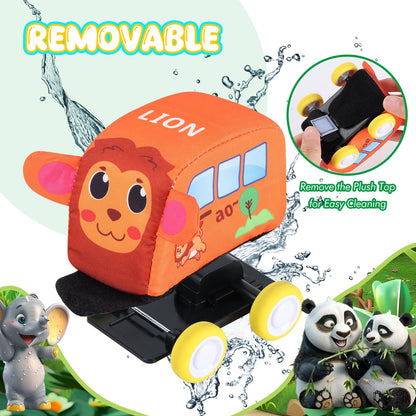 Pull Back Vehicle Set - Soft Baby Toy Set with 4 Cute Animal Cars, First Birthday Gifts for Toddler Toys Age 1-3