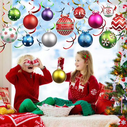 50 Pcs Christmas Foil Hanging Decorations Set Swirl Xmas Holiday Light Bulb Ball Hanging Swirls Ceiling Decorations for Indoor Outdoor Xmas Holiday Party Supplies