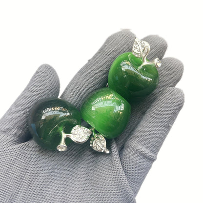 Sunshcat Green Cat's Eye Stone 1.18 Inchs Apple Crystal and Healing Stone Statues,Room Decoration Christmas Decorations Thanksgiving Gifts Office Gifts Collectibles