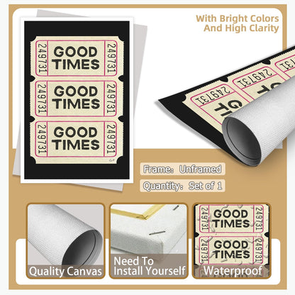 Trendy Wall Art Prints Poster Retro Good Times Ticket Print Black White Canvas Wall Art Retro Trendy Preppy Wall Decor For Bar Cart Teen Girls Living Room Bedroom Gallery 8x12in Unframed