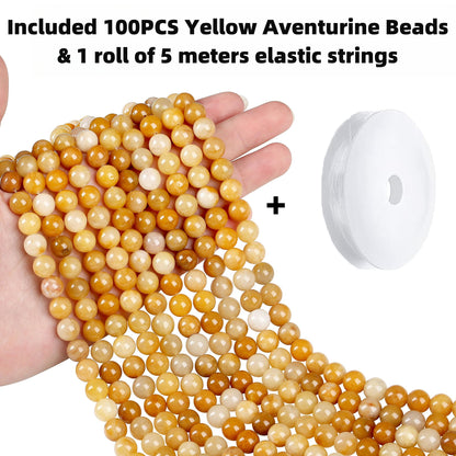 QINJIEJIE 100PCS Yellow Aventurine Stone Beads 8mm Natural Beads Round Loose Gemstone Bead for Bracelet Beading Crystal Jewelry Making DIY Necklace Earrings 0.32"