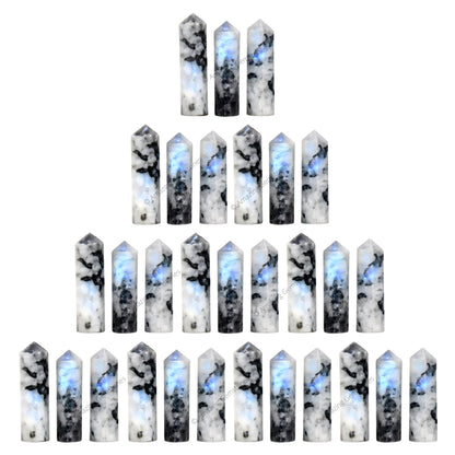 Amazing Gemstone Rainbow Moonstone Crystal Points Bulk Healing Crystals - Pack of 3 Single Terminated Healing Wand Point Bulk Crystals for Crafts, Crystal Grid, DIY Work - Premium Crystals