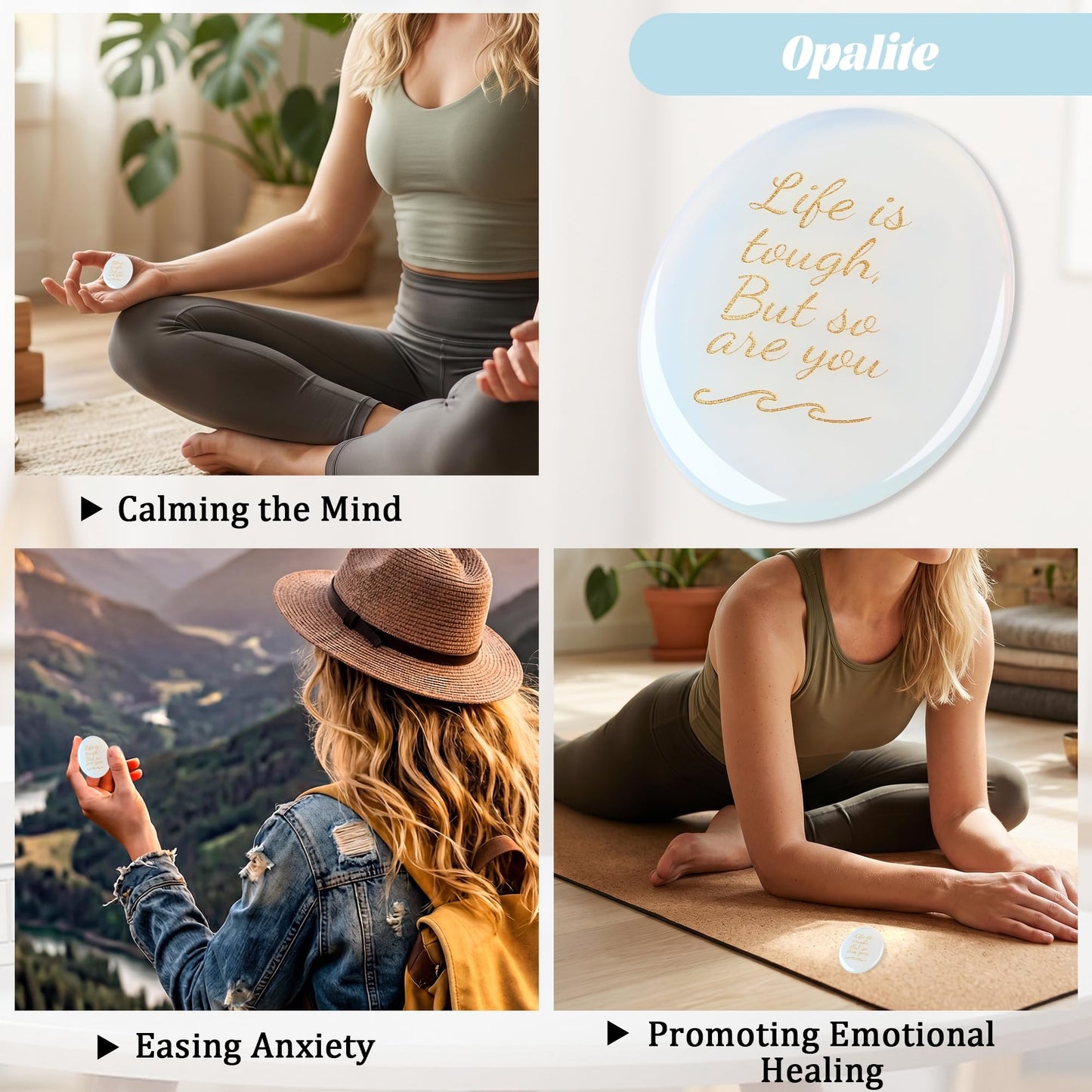 NUKAYAI Inspirational Gifts Worry Stone Opalite Crystal Crystals and Healing Stones Natural Meditation Accessories Gemstones Pocket Stress Relief Anxiety Relief Items Trinkets Gifts for Women Men