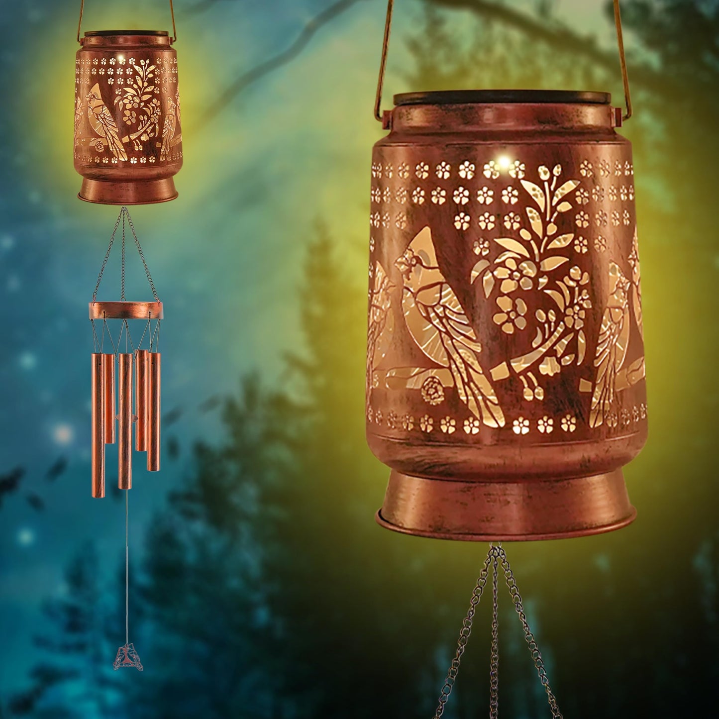 Solar Wind Chimes Outdoor 41 Inch, Cardinal Memorial Wind Chime with Solar Lantern, Sympathy Gift for Mom, Grandma, Metal Hanging Garden Decor for Patio Porch Yard