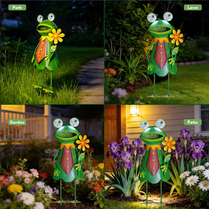 HONGLAND Solar Frog Garden Statue with Blinking LED Eyes, 21“ Metal Frog Yard Decorations Outdoor for Patio Backyard Garden Decor, Unique Birthday Housewarming Gifts for Women Mom Grandma