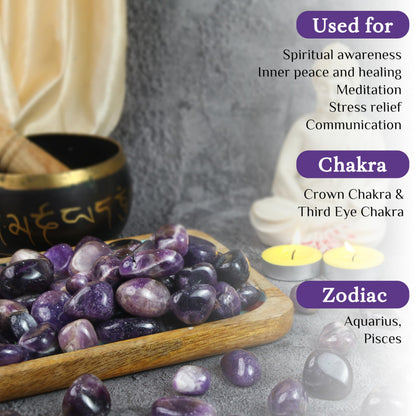 Crocon® 1LB Amethyst Tumbled Stones and Crystals Bulk 2000+ carats, Polished Stones Rock Collection vase Filler tumbles Crystals Healing Reiki Gemstone Gifts, Fountain tumbles Size 20 mm