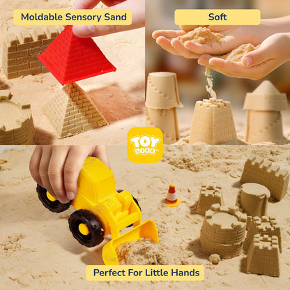 TOY Life 38 Pcs Sand Construction Kit with Big Foldable Sandbox with 2.2Ibs Magic Sand, Trucks, Castle Molds & Beach-Side Mat – Indoor Sandbox Toy Construction Sensory Bins for Toddlers