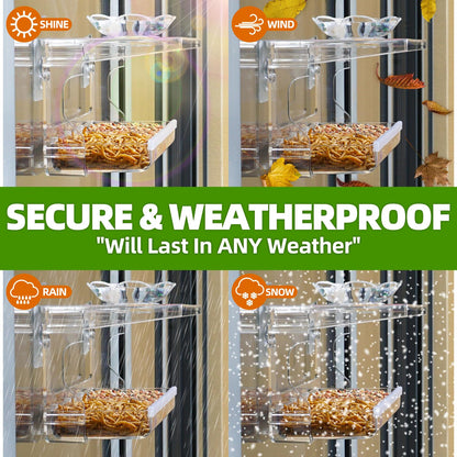 WENMIXER Window Bird Feeder with Non-Marking Self-Adhesive Hooks, Clear and Transparent, Outdoor Wild Bird Watching Gift, Garden Decor (Standard)