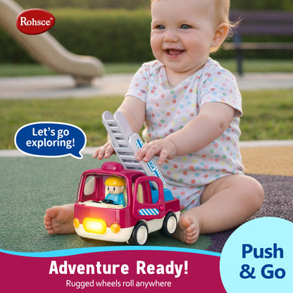 ROHSCE Baby Boy Construction Toys for 6-12 Months, Toddler Learning Toy Cars, Push and Go Friction Powered Fire Trucks with Light and Music, First Birthday Gifts for Boys