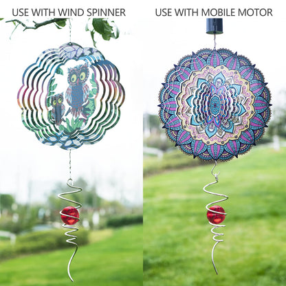 Gazing Ball Spiral Tail Wind Spinner Stabilizer, Garden Decorations Stainless Steel Metal with Hook & Red Crystal Glass Orb Outdoor Hanging Decor Kinetic Yard 3D Swivel Art Sun Catchers