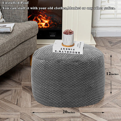 Poofieotto Unstuffed Pouf Ottoman Cover Handmade Footstool Ottoman Storage Solution Floor Pouf Footrest Cushion 20Diameterx12Height Inches for Living Room Wedding Dark Gray