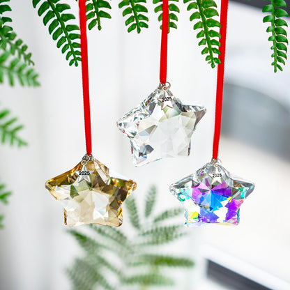 H&D HYALINE & DORA Glass Hanging Ornaments Crystal Star Set of 3 Star Christmas Tree Ornaments Crystal Sun Catcher Hanging for Christmas Party Decor