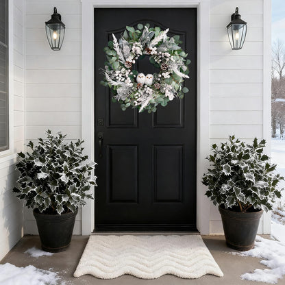 Winter Wreath for Front Door, 24 Inch Christmas Wreath with Owl Decor, Pine Cones, and Evergreen Greenery, Festive Winter Door Decor, Artificial Holiday Farmhouse Rustic Wreath