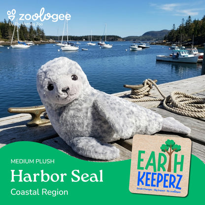 The Petting Zoo Harbor Seal Stuffed Animal Plushie, Gifts for Kids, Earth Keeperz Sealife Animals, Zoologee Grey Harbor Seal Plush Toy, 17 inches