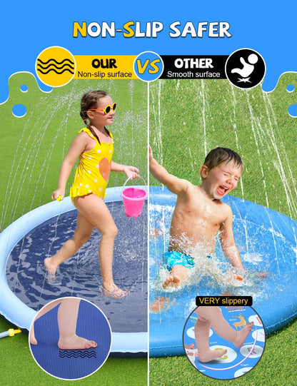 VISTOP Non-Slip Splash Pad for Kids and Dog, Thicken Sprinkler Pool Summer Outdoor Water Toys - Fun Backyard Fountain Play Mat for Baby Girls Boys Children or Pet Dog (67 inch, Red&Yellow&Green&Blue)