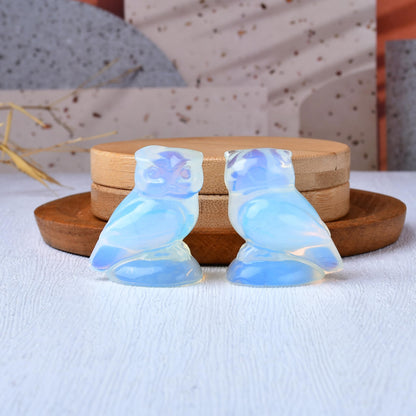 WUYOUSHI Opal Crystal Owl Figurine Hand Carved Lucky Stone Statue for Healing Home Office Decor Spiritual Gift for Women Men