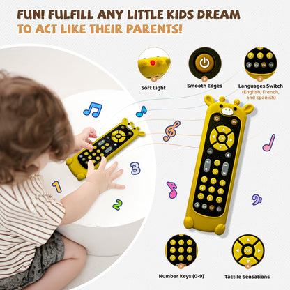 KIRALUMI Baby Remote Control Toy with Giraffes Silicone Cover - Educational Musical Baby Toddler Toys with Realistic Play, Lights, and Sounds - 6, 9, 12, 18 Month Boys Girls Toys Gift