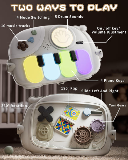 Jovow Baby Gym Play Mat with Detachable Musical Piano, Light Up Activity Center with 4 Rattles & Glowing Night Light, Educational Sensory Toys for Newborns 0-12 Months