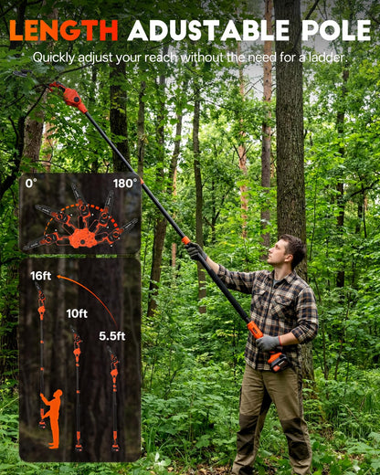 Axientro Electric Pole Saws for Tree Trimming, 2-in-1 Bruless Motor Mini Chainsaw & Pole Saw, 8-in Electric Chainsaw Cordless with Extendsion Pole, 2x4000mAh Li Batteries & Charger, 16FT Max Reach