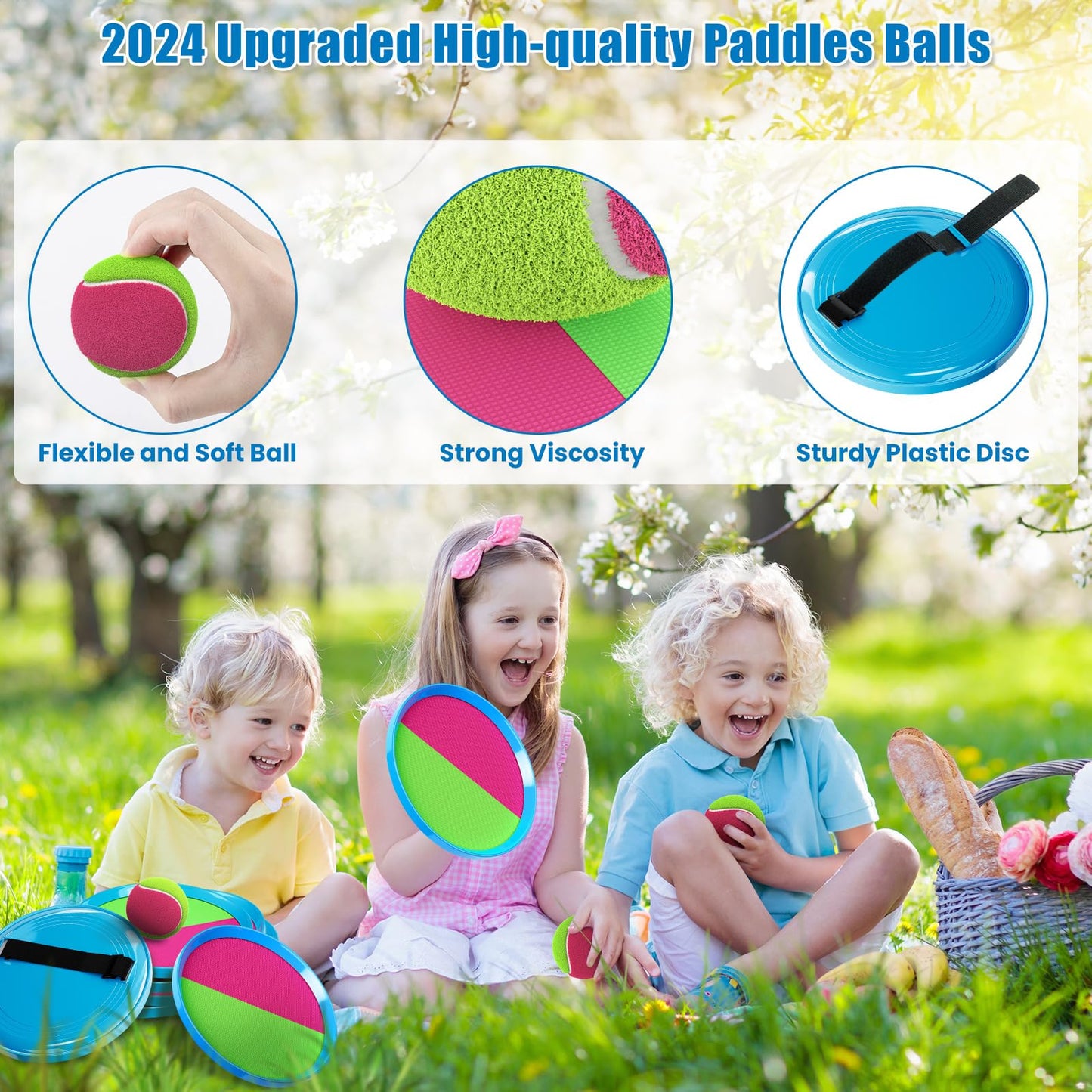 Aywewii Toss and Catch Ball Set Game Kids Outdoor Toys for Beach Pool Yard, Birthday Gift for Boy Girl Ages 3 4 5 6 7 8-12 Year Old, Outside Family Party Camping Games, 6 Paddles 3 Balls & Carry Bag