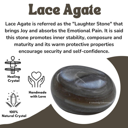 Amazing Gemstone Lace Agate Crystals & Healing Stones Tumbled - 1 oz Lace Agate Stone, Natural Healing Stones for Energy Balance, Stress Relief - Premium Polished Gems Rocks for Meditation & Wellness