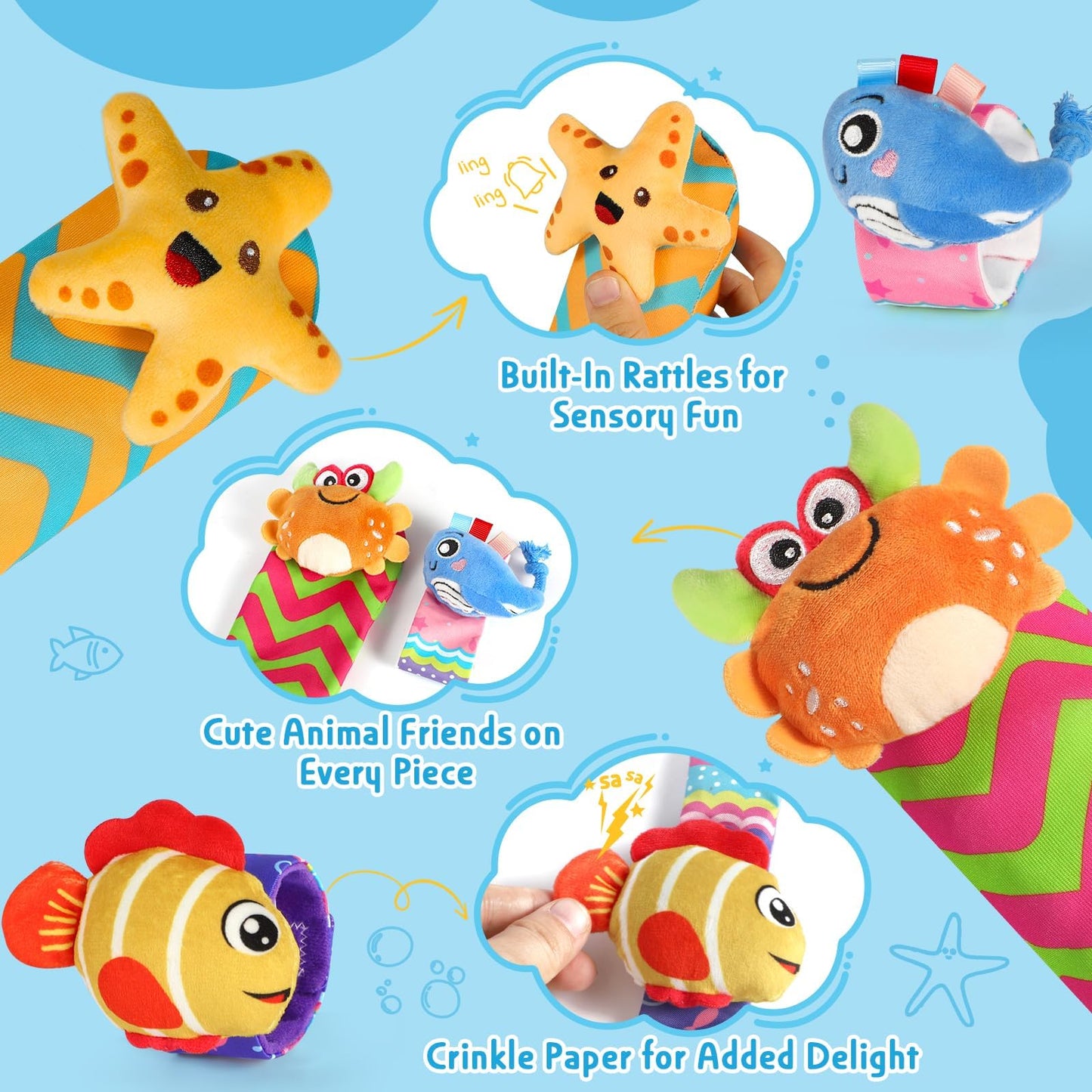 URMYWO Wrist Rattles for Baby - Rattle Socks - Foot Finder Set - Baby Toys for 0-12 Months Infant - Newborn Essentials - Early Learning Sensery Toys for Boy Girl as Shower Gifts