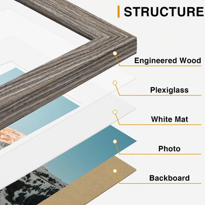 Vittanly 20 Pack Picture Frames Collage Wall Decor, Multi Sizes Including 4pcs 8x10, 8pcs 5x7 and 8pcs 4x6 Photo Frames, Gallery Frame Set for Wall or Tabletop Display, Black, Brown and Dark Grey