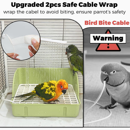 Automatic Parakeet Bird Bath with Pump, Large Bird Shower Fountain Indoor Bathtub with Running Water, Parrot Bath Tub Faucet for Pet Birds, African Grey, Cockatiel, Conure, Budgie, Lovebird