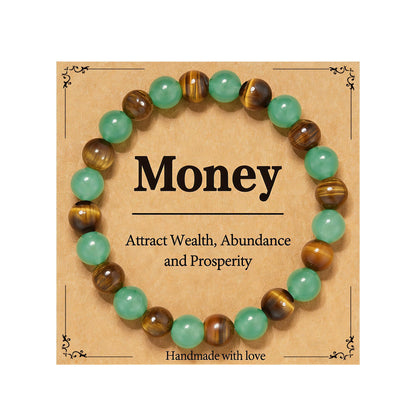 Gnamy Money Bracelets Wealth for Women, Green Aventurine Tigers Eye Gemstone Beads Crystal Bracelet Jewelry for Good Luck Money Attraction Jewelry Gifts for Mom Coworker Boss Best Friends Her Girlfriend Grandma